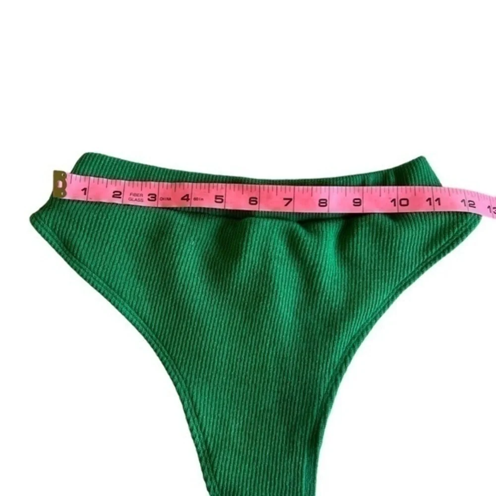 Ribbed Green High Waisted Cheeky Bikini Bottom
